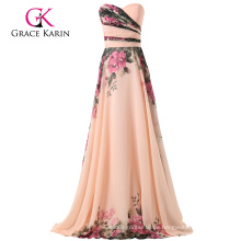 Grace Karin trägerlosen Blumenmuster Chiffon eine Linie lange prom Kleider CL7503